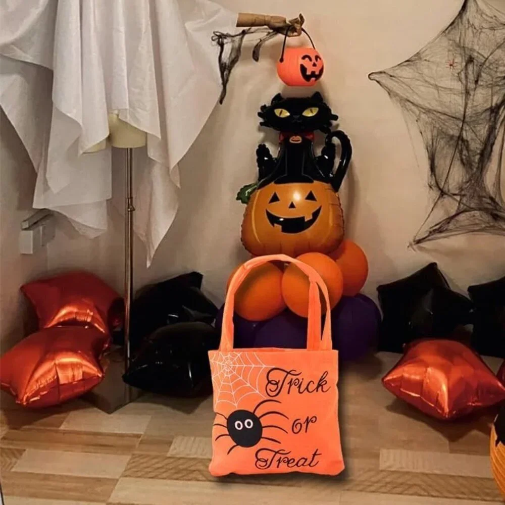 Halloween Trick or Treat Bag Spider Reusable Canvas Tote Candy Goodie Kids
